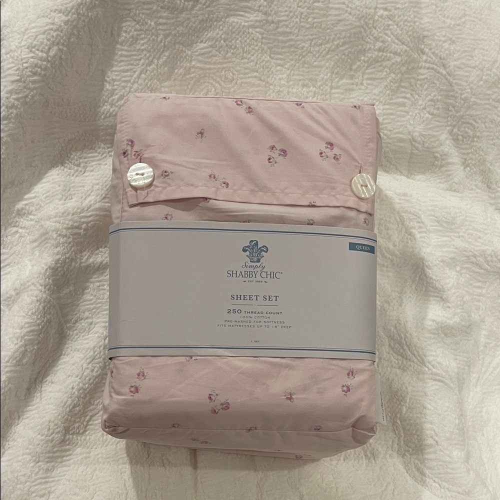 NWT RARE PINK, SIMPLY, SHABBY CHIC QUEEN SHEET SET
